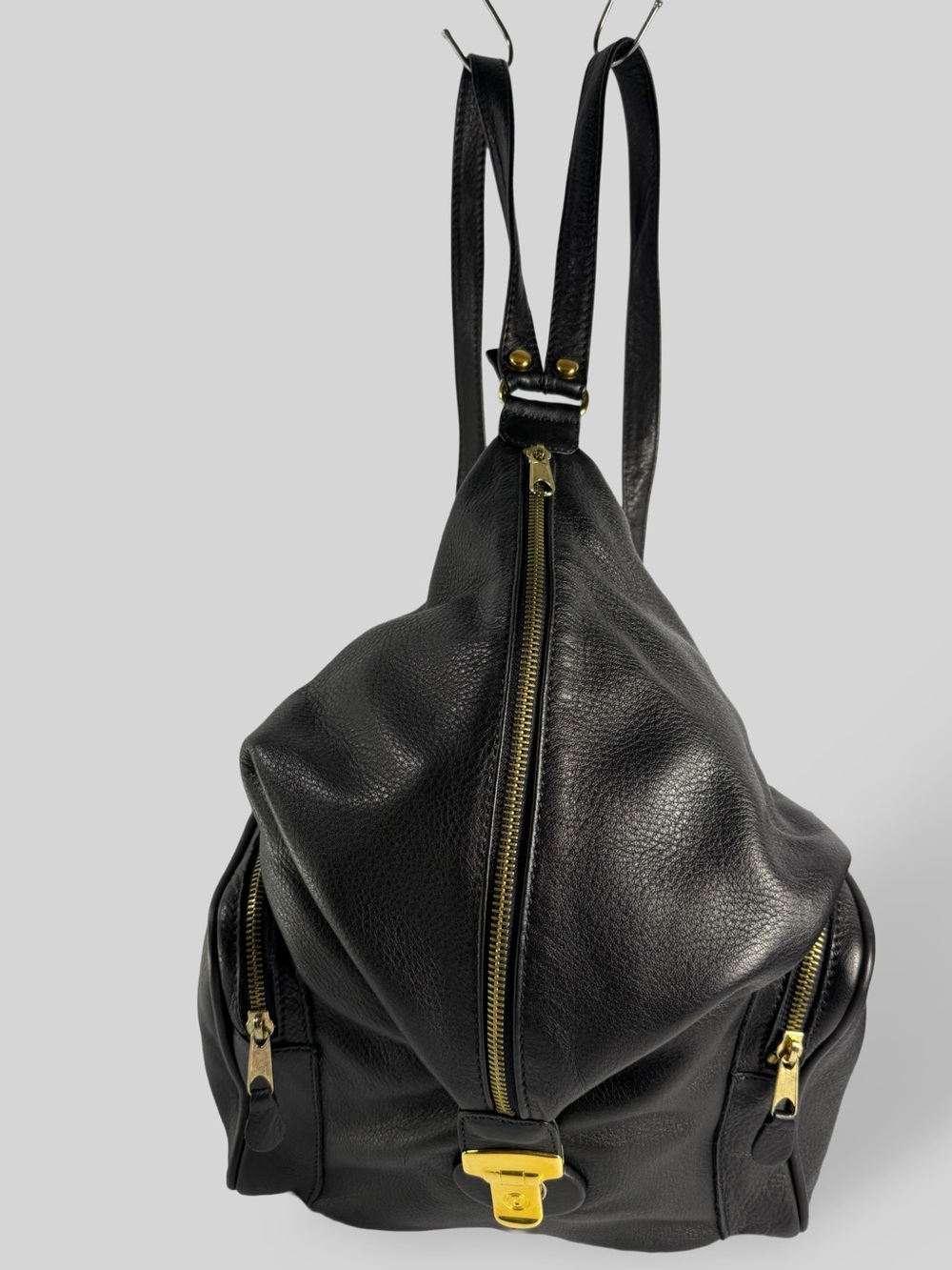 Botticelli Black Leather Backpack with Gold Hardware